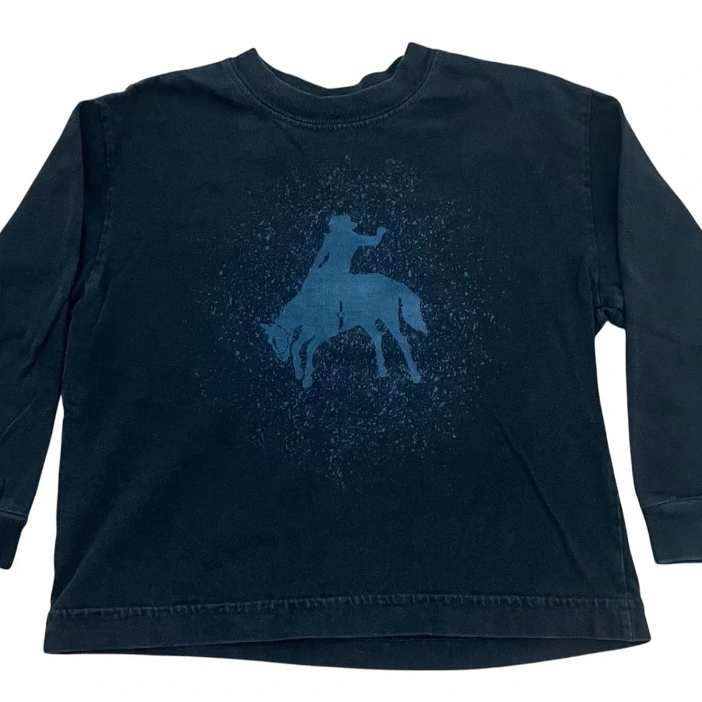 Flapdoodles Navy Blue Cowboy Graphic Long Sleeve T-shirt Top
